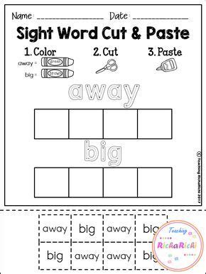 Image result for Cut and Paste Sight Words Worksheets