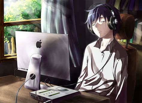 Image result for Anime Looking at Computer