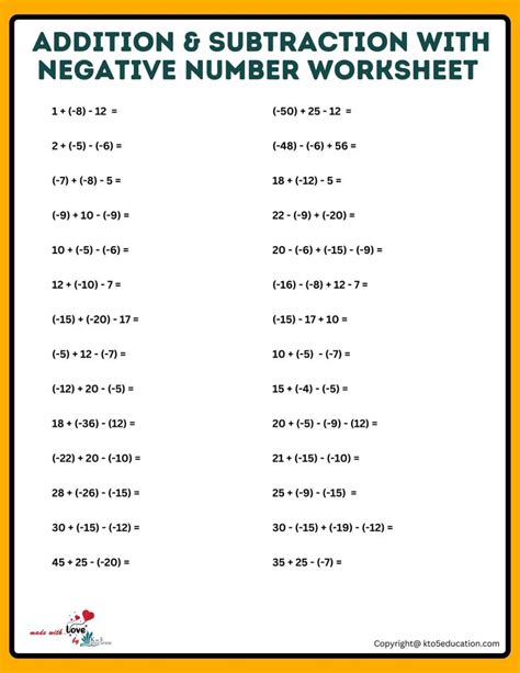 Image result for Negative Number Addition Worksheets