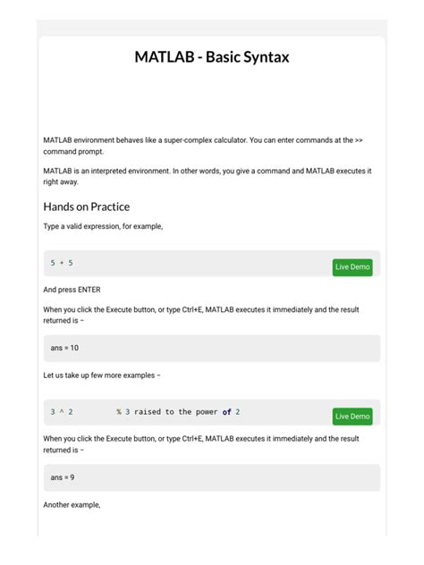 MATLAB Math Calculations Syntax に対する画像結果