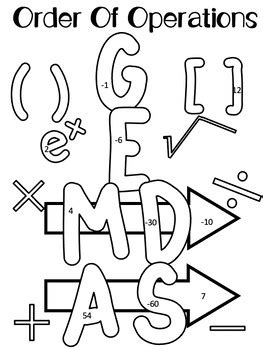 Toradh íomhá ar Order of Operations Color Sheet