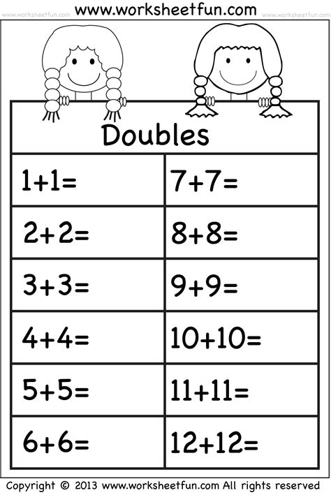 Image result for First Grade Math Worksheets Doubles
