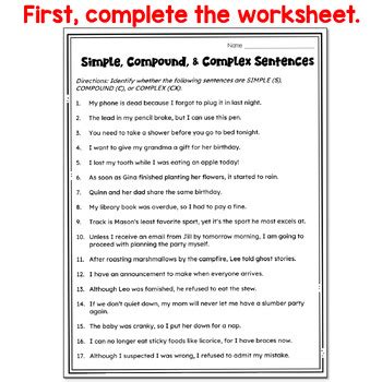 Afbeeldingsresultaten voor Sentence Structure Simple and Compound Worksheet