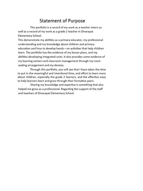 Image result for Statement of Purpose Teaching Example