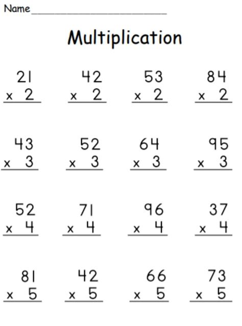 Image result for Multiplying 2 Digit Number by 1 Digit Number Worksheet