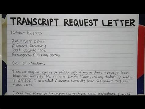 Image result for Transcript of Records Request Letter Sample