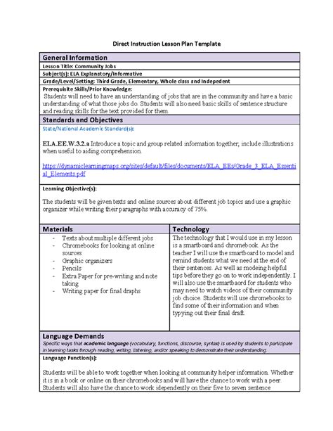 Image result for Direct Instruction Strategy Lesson Plan