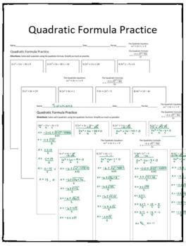 Image result for Quadratic Formula Practice Worksheet