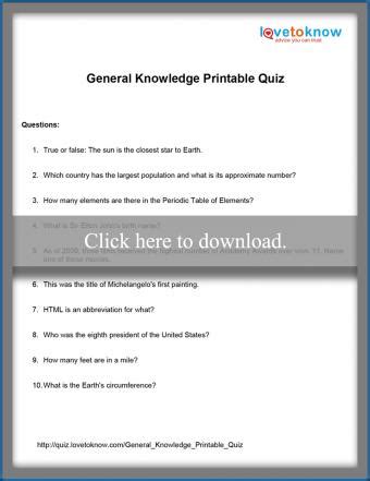 Image result for General Knowledge for 5th Grade Free Printable
