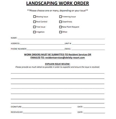 Image result for Landscaping Work Order Template