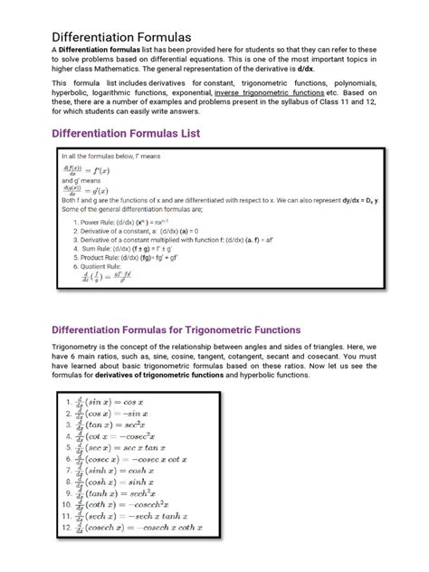 Image result for Differantiation Formulas