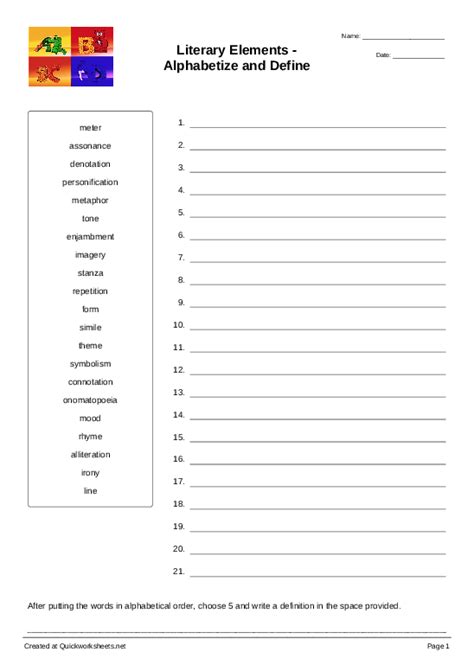 Literary Text Worksheets