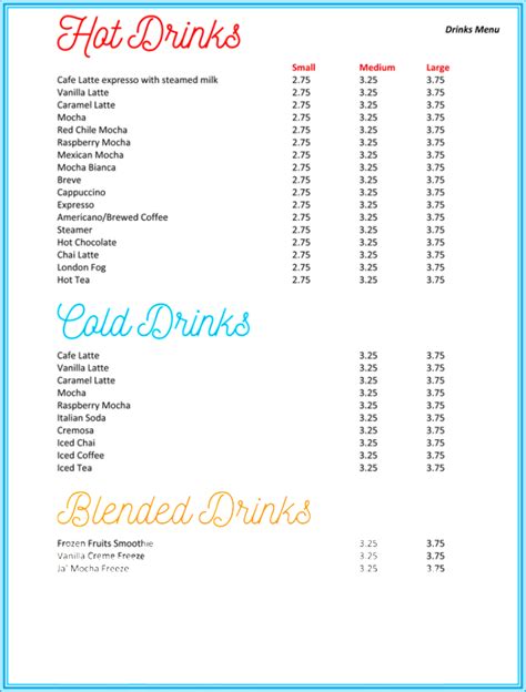 Afbeeldingsresultaten voor Beverage Menu Sample