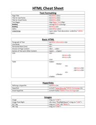 Image result for Basic HTML Cheat Sheet GCSE