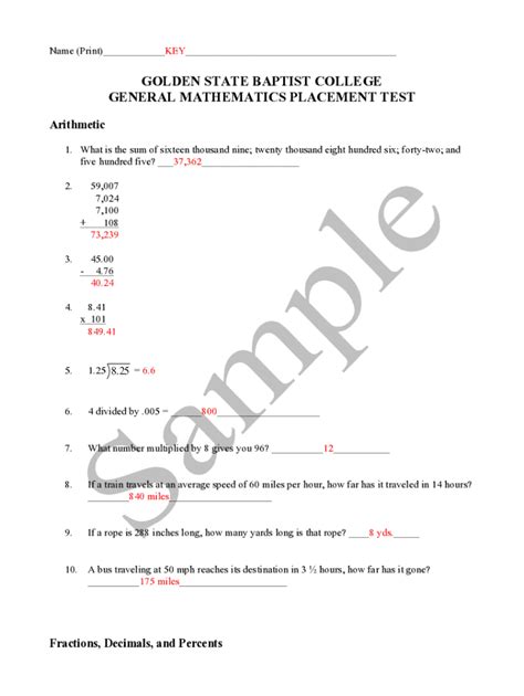 Math Placement Test Sample に対する画像結果