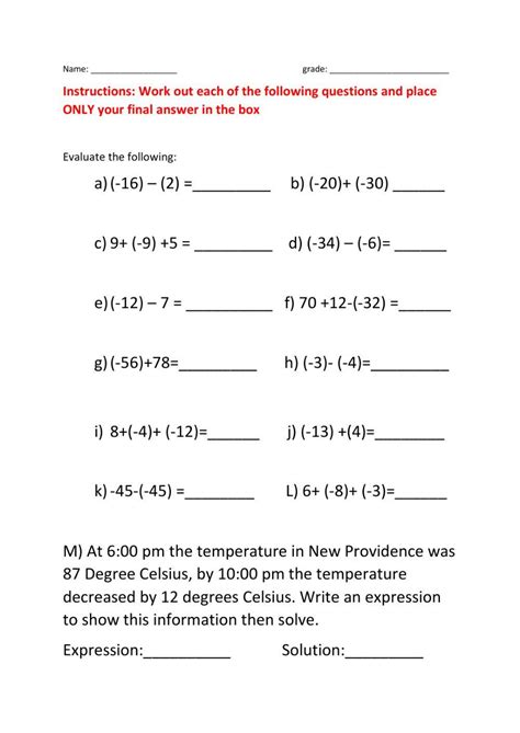 Image result for Integers Worksheet Answers Keys