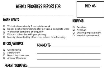Image result for Weekly Behavior Progress Report