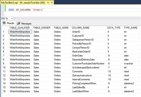Field Names in a Table SQL માટે ઇમેજ પરિણામ
