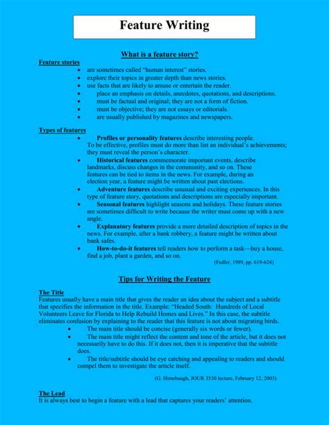 Toradh íomhá ar Example of Feature Writing About Life