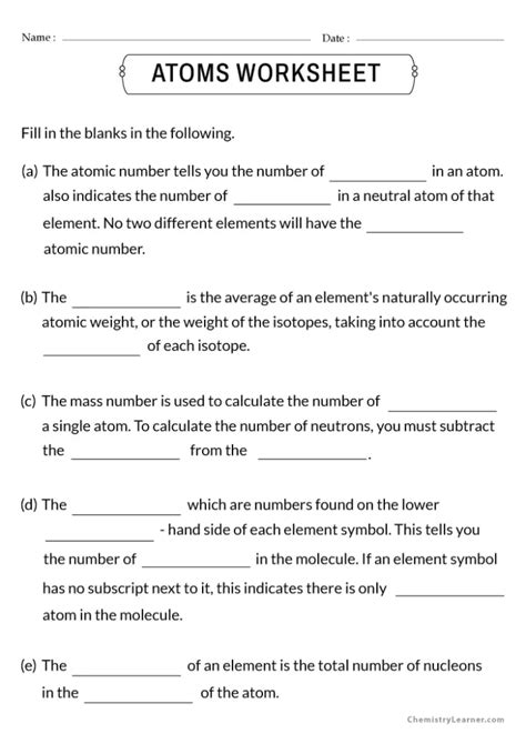 Image result for Introduction to Atoms Worksheet