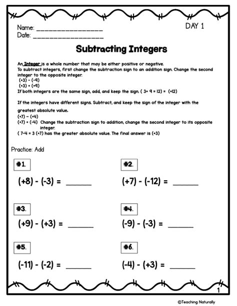 Toradh íomhá ar Creative Integer Worksheet
