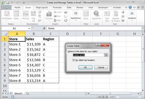 Image result for Create a Table in Excel From Data Range