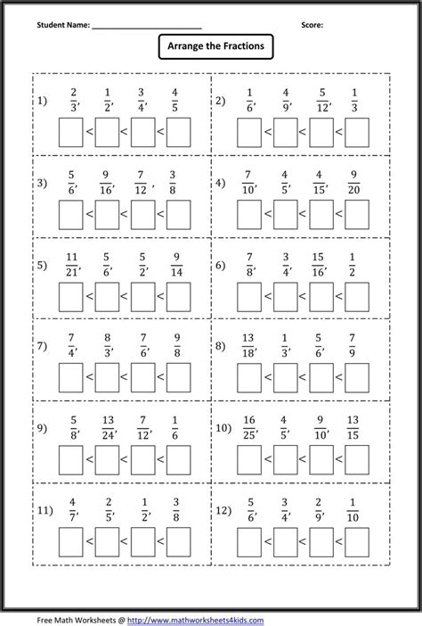 Image result for Fractions Order Worksheets