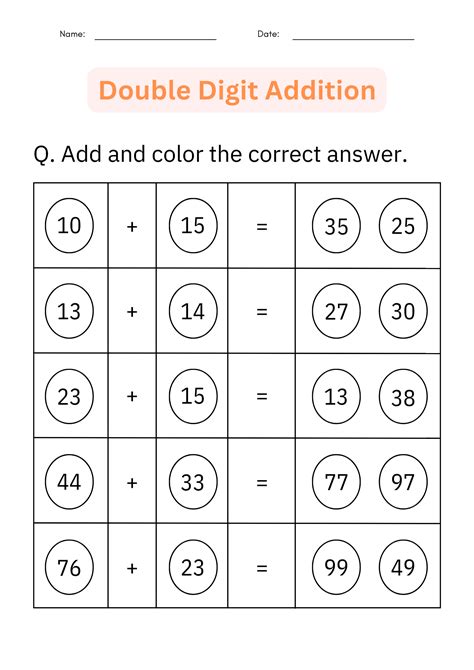 Double-Digit Addition Worksheets First Grade に対する画像結果