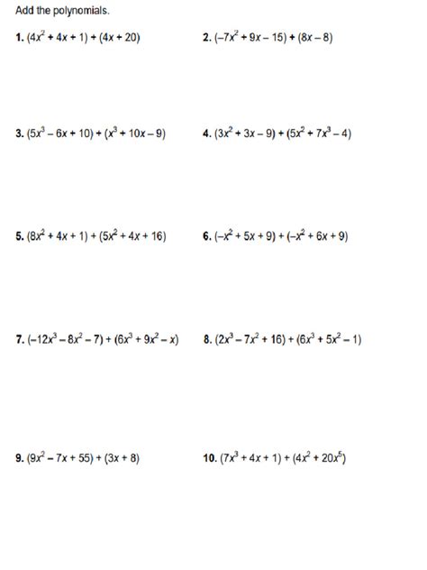 Image result for Addition of Polynomials Worksheet