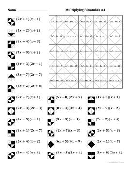 Image result for Multiplying Binomials Practice Sheet Easy