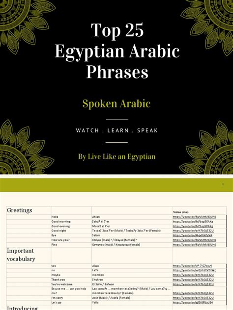 Top 25 Egyptian Arabic Phrases | PDF | Lexicology | Languages Of Asia