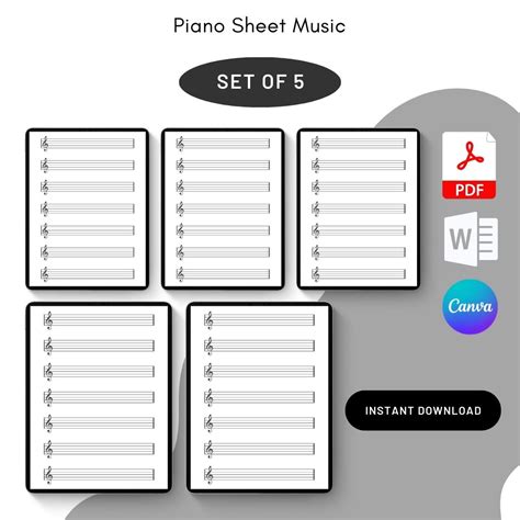 Blank Piano Sheet Music Template Printable PDF, Word