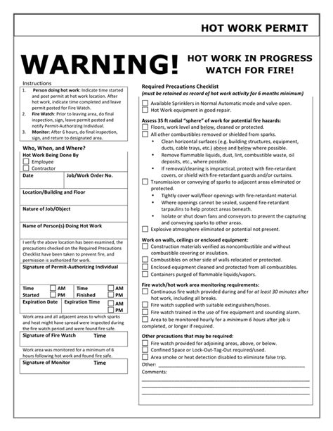 Image result for Hot Work Permit Checklist PDF