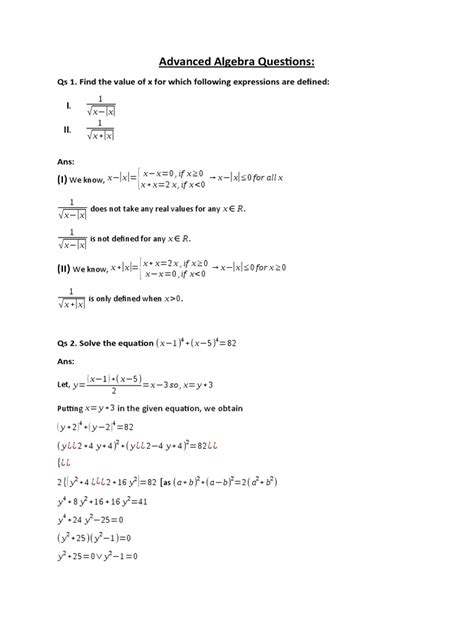 Toradh íomhá ar Advanced Algebra Questions