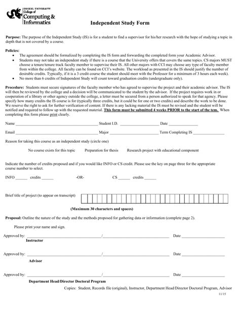 Independent Study Form Examples に対する画像結果