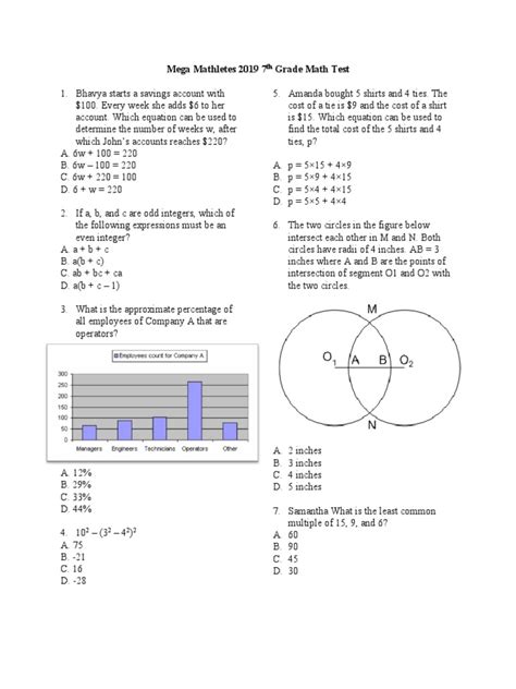 Image result for 7th Grade Math Test Printable