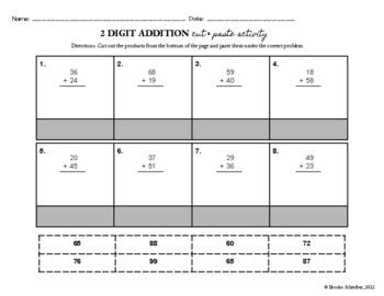 Image result for Cut and Paste Double-Digit Addition Worksheets