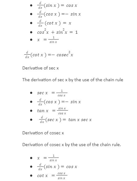 Image result for Trigonometry Differentiation Formulas
