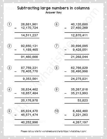 Subraction of Large Numbers Worksheet に対する画像結果
