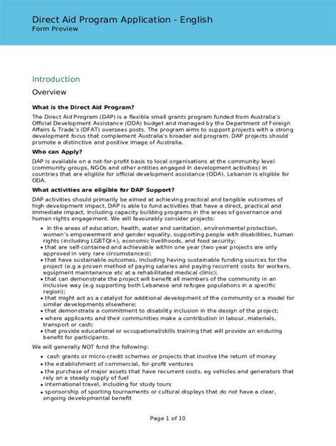 Toradh íomhá ar Direct Aid Program Application Form