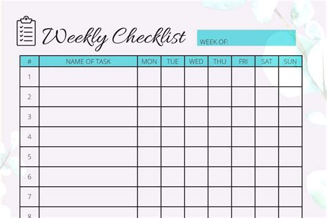 Image result for Free Editable Weekly Checklist