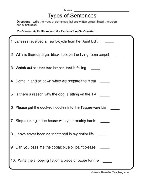Image result for Sentence Types PDF Worksheet