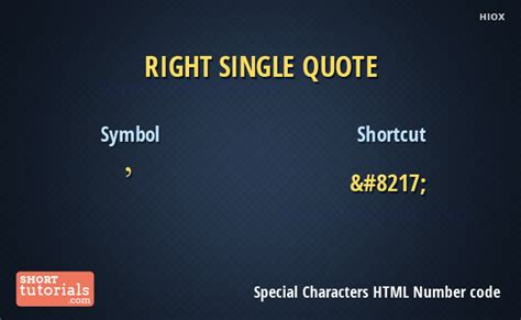 Right Single Quotation Mark HTML Number Code