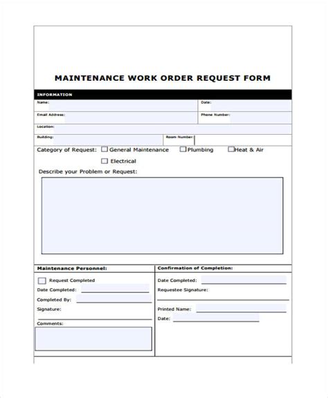 Image result for Maintenance Work Order Request Form