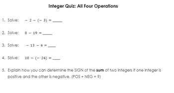 Image result for Integer Math Word Problems All Operations