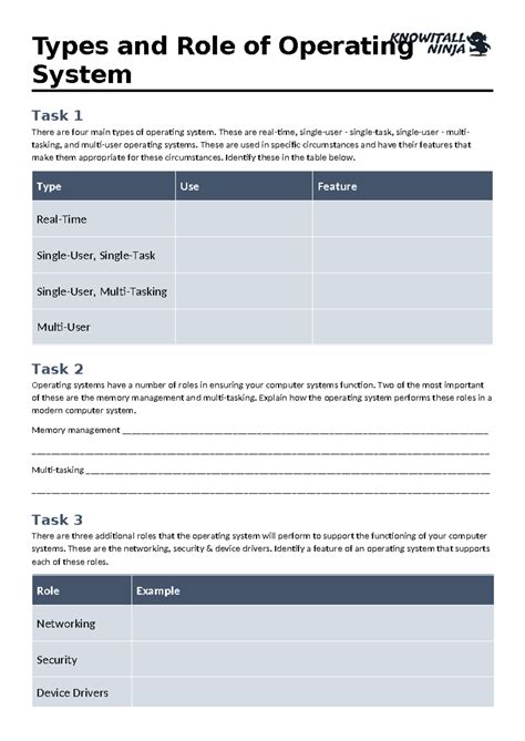 Image result for Types of Operating System Worksheeets