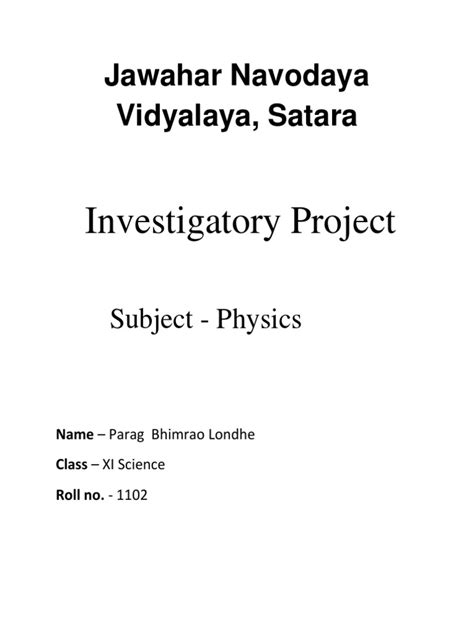 Image result for Class 11 Physics Project PDF