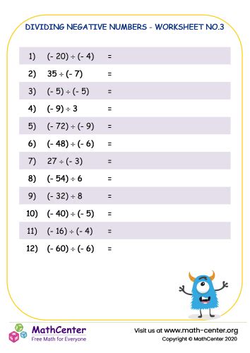 Image result for Negative Numbers Worksheet Grade 3