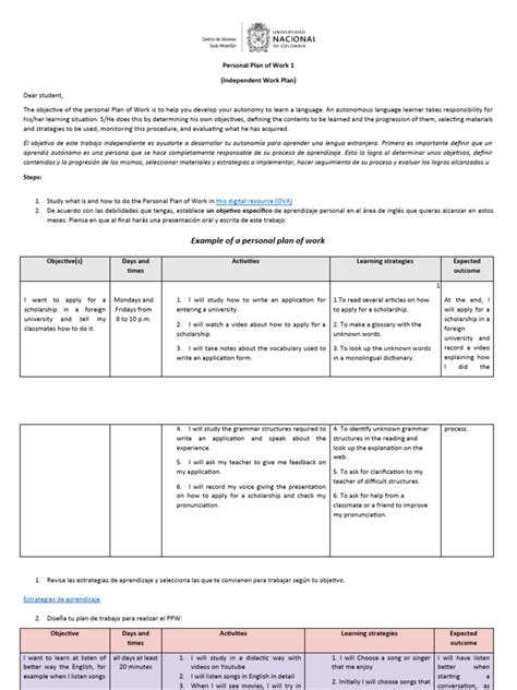 Image result for Personal Work Plan Examples