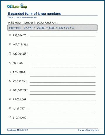 Image result for Expanded Form 5 and 6 Digit Numbers